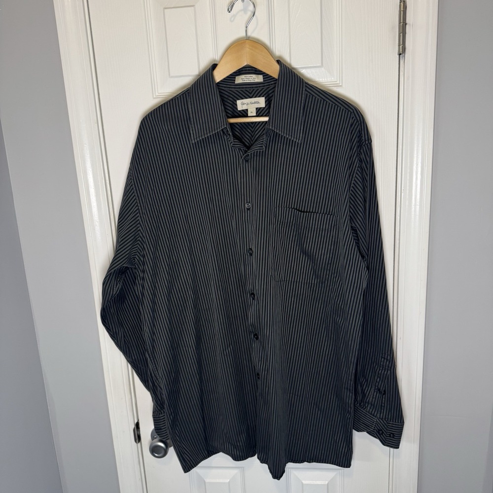 John W Nordstrom Tailored Fit 100% Cotton Mens XL Long Sleeve Button Shirt Black